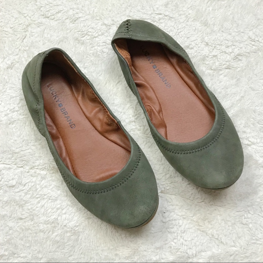 Lucky Brand Emmie Olive Green Leather Flats